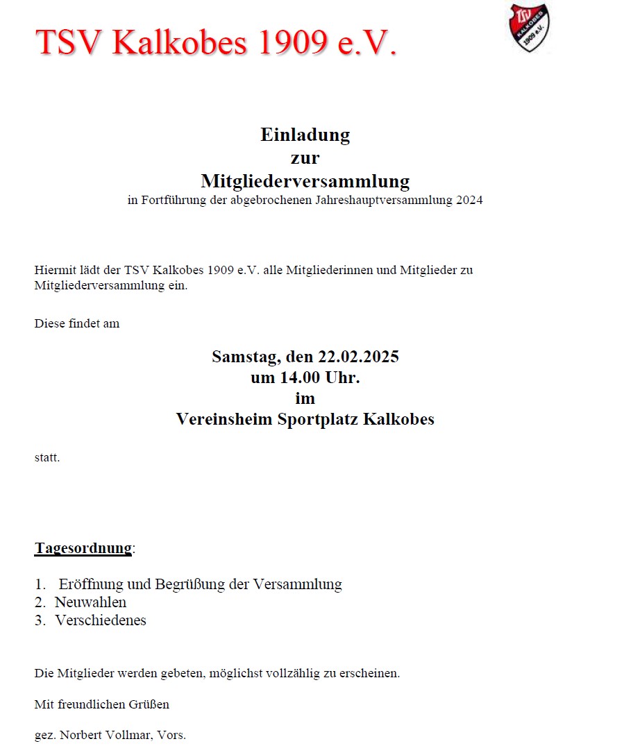 Einladung Mitgliederversammlung